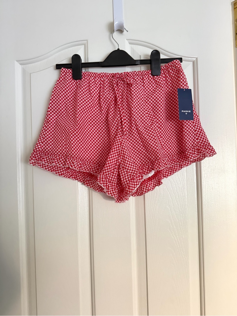 NWT PARKE x Target Women’s Mid Rise Woven Drawstring Shorts Red Gingham Check XS